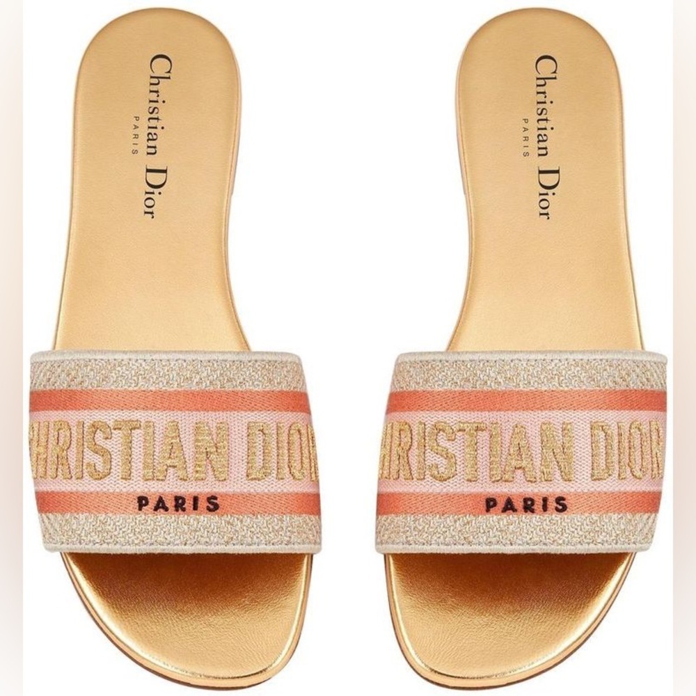 Dior…Dway….52K Platinum Embroidered Logo Slides…Sz: 38….New In Box $870.00 - Picture 3 of 6